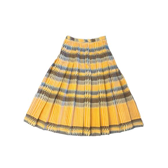 Vintage S Women Yves Martin France Pleated Printed Midi Skirt Striped Retro - Picture 1 of 6